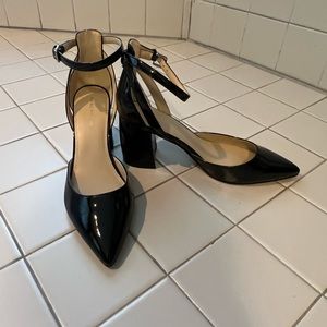 Marc Fisher Raie Black Patent Pointed-Toe Ankle Strap Heels